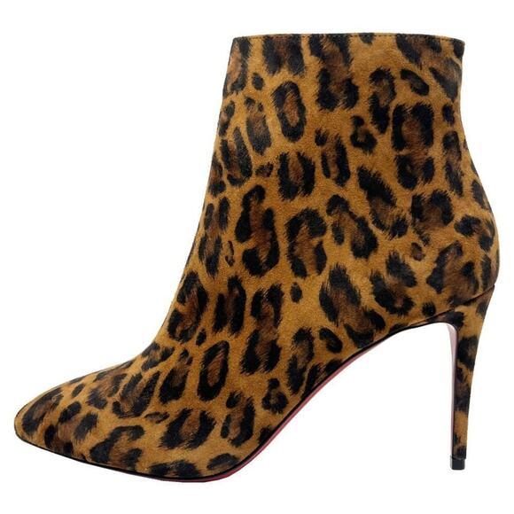 Christian Louboutin Eloise Suede Leopard Print Ankle Booties- Size 38 - Picture 1 of 10